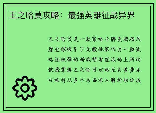 王之哈莫攻略：最强英雄征战异界
